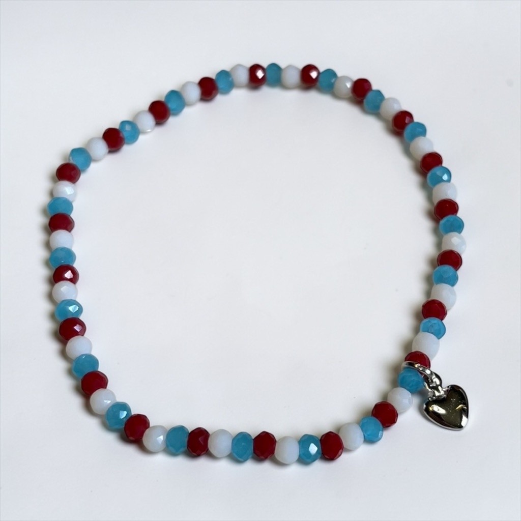 5 For $20 Red White And Blue Czech Glass Silver Heart Stretch Bracelet Cc
